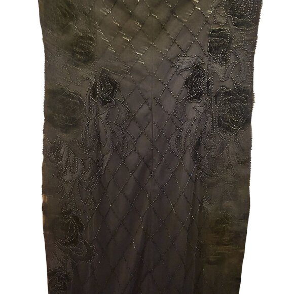 Adrianna Papell Black Off The Shoulder Beaded Floral Evening Dress Size 6 - Picture 7 of 10